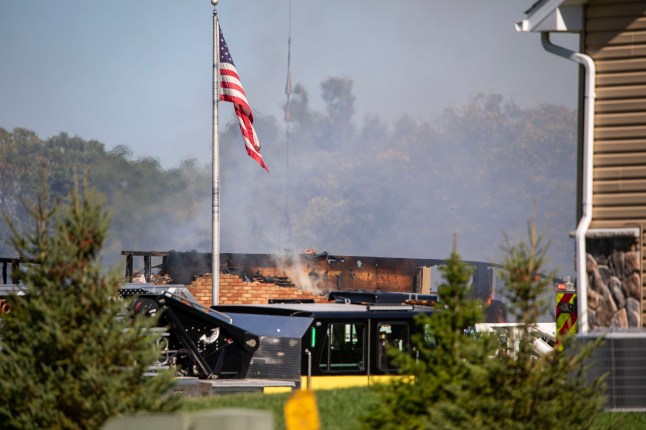 GRAND BLANC, MICHIGAN - SEPTEMBER 28: Emergency services respond to a shooting and fire at the Church of Jesus Christ of Latter-day Saints on September 28, 2025 in Grand Blanc, Michigan. Police said there are multiple victims and the shooter is down. (Photo by Bill Pugliano/Getty Images)