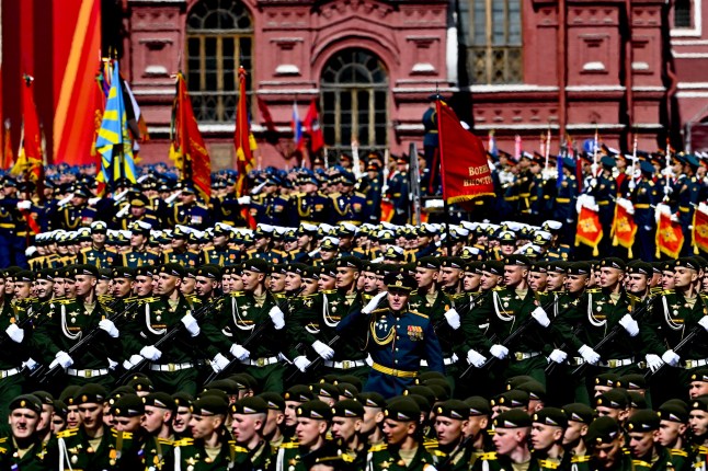 MOSCOW, RUSSIA - MAY 9: A military parade is held in the Red Square as part of the celebrations of the 80th anniversary of Victory Day, in Moscow, Russia on May 9, 2025. Russia marks the 80th anniversary of the Soviet Union's victory over Nazi Germany in World War II, a conflict the country refers to as the Great Patriotic War. (Photo by Sefa Karacan/Anadolu via Getty Images)
