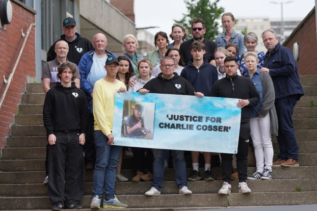 LIVE PICS OF COSSER FAMILY (father Martin centre in black with glasses ) OUTSIDE BRIGHTON (LEWES) CROWN COURT AFTER GETTING A GULITY VERDICT IN COURT, HE LOST HIS SON CHARLIE COSSER IN A STABBING INCIDENT AT A PARTY IN WARNHAM WEST SUSSEX 4/ 6/24 PICS TAKEN 4/6/24