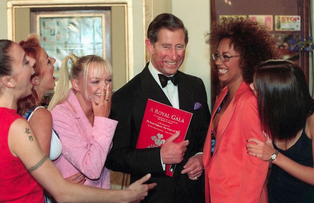 (Original Caption) Prince Charles and the Spice Girls. (Photo by ?? Pool Photograph/Corbis/Corbis via Getty Images)