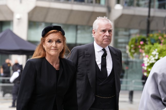 Sarah, Duchess of York and Prince Andrew arriving for the Requiem Mass service for the Duchess of Kent at Westminster Cathedral