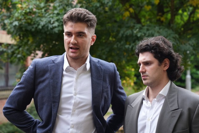 Gabriel Shemirani (left) and Sebastian Shemirani speaking to the media outside Oakwood House in Maidstone, Kent, at the inquest into the death of 23-year-old Paloma Shemirani, who died at Royal Sussex County Hospital on July 24 2024