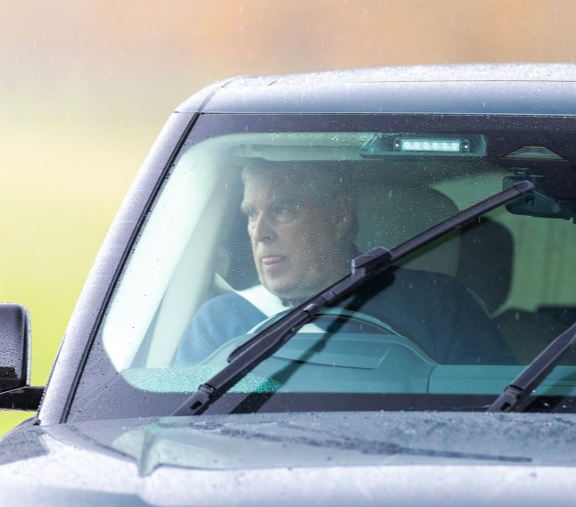 Mandatory Credit: Photo by Shutterstock (15516804a) Prince Andrew, Duke of York leaves his home at Royal Lodge and drives his Range Rover on the Long walk on his way to Windsor Castle and goes riding today. Prince Andrew drives Range Rover on the Long Walk, Windsor, UK - 03 Oct 2025