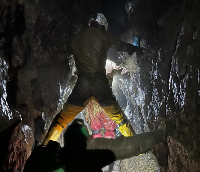 For 36 hours over one hundred volunteers were involved in a difficult rescue of three cavers from Dowber Gill passage (Picture: Upper Wharfedale Fell Rescue Association)