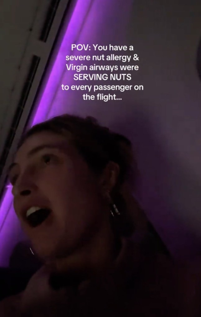 Josie North and a screengrab of her TikTok video after she saw pecan pie on flight menu