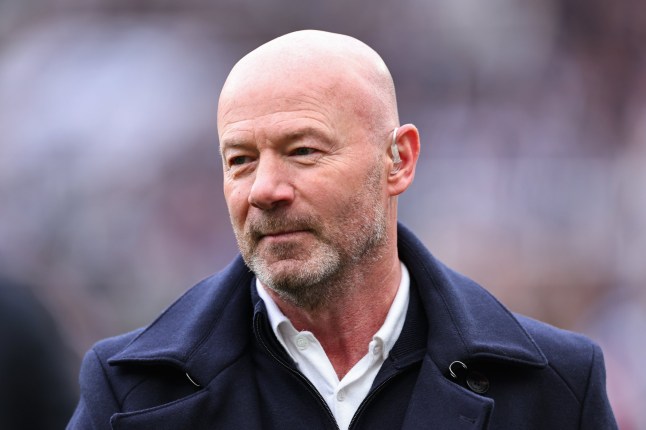 NEWCASTLE UPON TYNE, ENGLAND - APRIL 13: Alan Shearer during the Premier League match between Newcastle United FC and Manchester United FC at St James' Park on April 13, 2025 in Newcastle upon Tyne, England. (Photo by Robbie Jay Barratt - AMA/Getty Images)