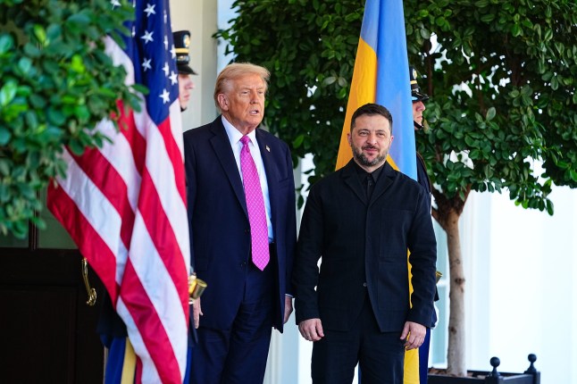 Mandatory Credit: Photo by Aaron Schwartz - Pool via CNP/Shutterstock (15546921c) United States President Donald J Trump greets President Volodymyr Zelenskyy of Ukraine at the West Wing Lobby entrance of the White House in Washington, DC, USA,. Trump Welcomes President Volodymyr Zelenskyy of Ukraine, Washington, District of Columbia, USA - 17 Oct 2025