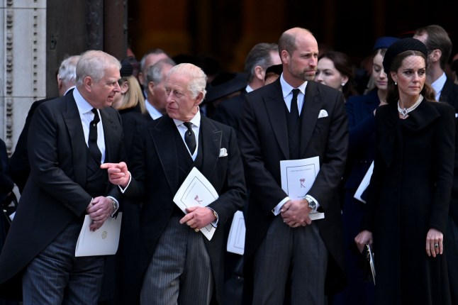 Prince Andrew, King Charles III, Prince William and Catherine at the Duchess of Kent's funeral