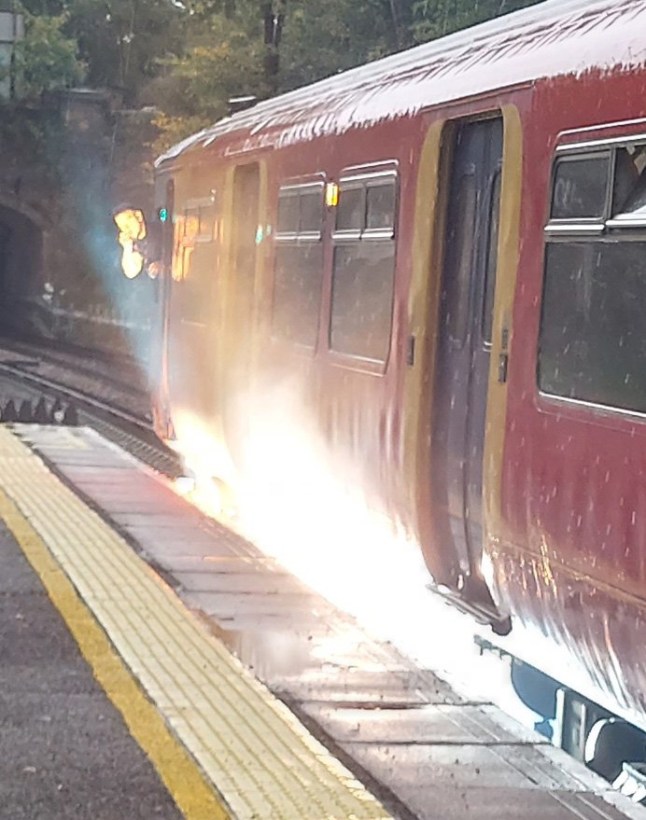 Explosions and smoke on South Western Railway train at Fulwell station this morning.