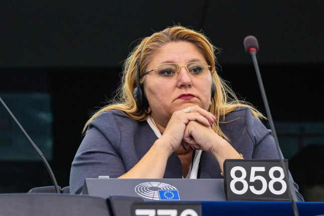 Mandatory Credit: Photo by CHRISTOPHE PETIT TESSON/EPA-EFE/Shutterstock (14764792ae) Polish MEP of Confederation Party, Grzegorz Braun (L) and Romanian Member of the European Parliament Diana Iovanovici-Sosoaca (R) attend a debate on the 07 October Hamas attacks on Israel at the European Parliament in Strasbourg, France, 07 October 2024. The parliamentary session has opened with a minute of silence to pay tribute to the victims of the 07 October Hamas attacks on Israel. European Parliament's plenary session in Strasbourg, France - 07 Oct 2024
