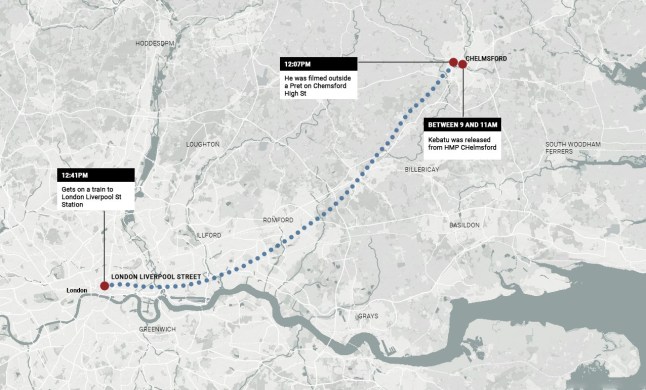 Locator Manhunt map for escaped Epping migrant Picture: Metro
