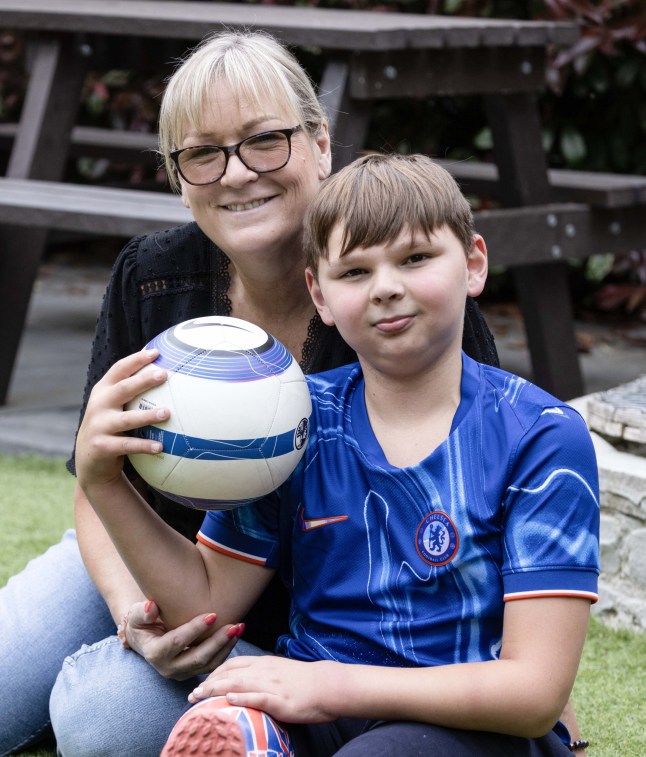 Mandatory Credit: Photo by Invicta Kent Media/Shutterstock (15282271ak) Tony Hudgell, aged 10 years old shows off his new artificial legs fitted with football boots at his home in Kings Hill in Kent, along with his Mother Paula Hudgell. Tony Hudgell photoshoot, Kings Hill, Kent, UK - 29 Apr 2025