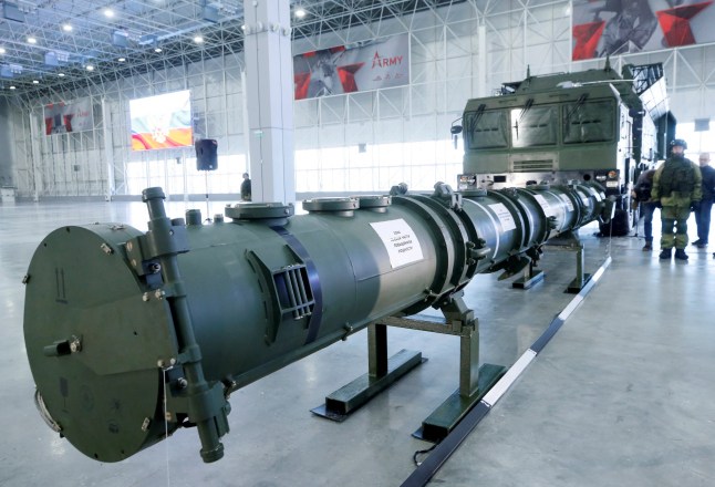Components of the SSC-8/9M729 cruise missile system are on display