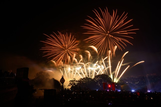 LONDON, ENGLAND - NOVEMBER 04: Fireworks explode in the sky during the annual display at Alexandra Palace on November 04, 2023 in London, England. This year marks the 150th Anniversary of fireworks at Alexandra Palace. (Photo by Leon Neal/Getty Images)