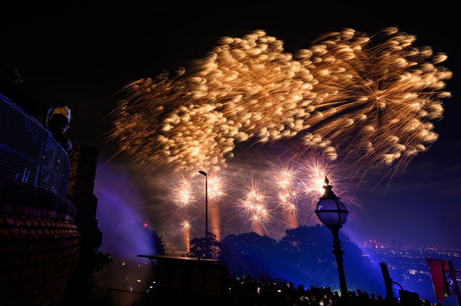 LONDON, ENGLAND - NOVEMBER 04: Fireworks explode in the sky during the annual display at Alexandra Palace on November 04, 2023 in London, England. This year marks the 150th Anniversary of fireworks at Alexandra Palace. (Photo by Leon Neal/Getty Images)