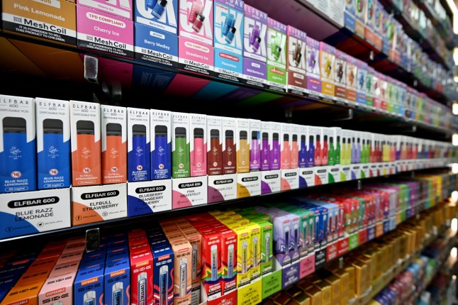 Mandatory Credit: Photo by James Veysey/Shutterstock (14816306d) Disposable vapes on sale in a shop on Oxford Street, London. Ban on disposable vapes announced, London, UK - 24 Oct 2024