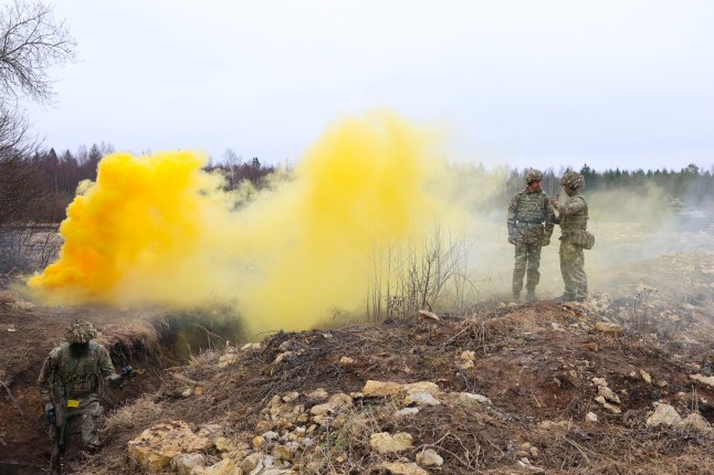 TALLINN, ESTONIA - MARCH 21: Prince William, Prince of Wales speaks with a soldier during some field training after the official handover ceremony between The Royal Dragoon Guards and the Mercian Regiment to highlight a transfer of authority at Tapa camp on March 21, 2025 in Tallinn, Estonia. During The Prince of Wales visit to Estonia he will meet with the Mercian Regiment, support NATO's eastern flank, and explore Estonia's response to the Ukraine conflict and advancements in renewable energy and technology. (Photo by Chris Jackson - WPA Pool/Getty Images)
