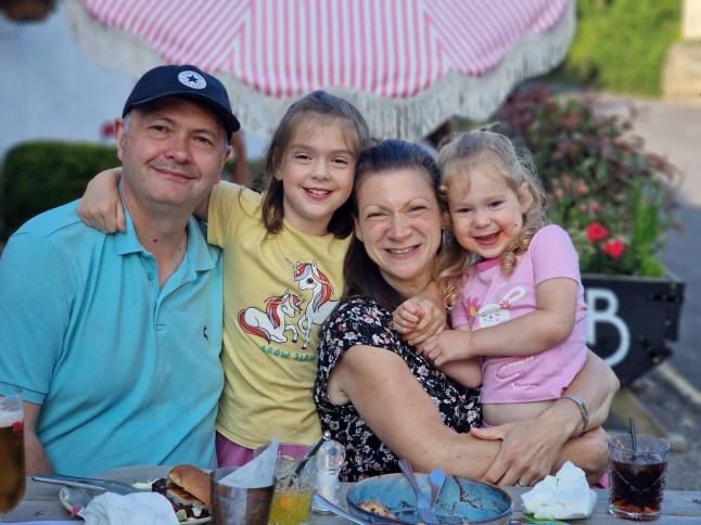 New family handout picture supplied by Maxie Allen to Mail on Sunday of Maxie Allen and Rosalind Levine with their daughters, Sascha, nine, and Francesca, three
