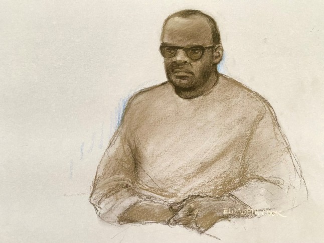Court artist sketch by Elizabeth Cook of Simon Levy, 40, appearing at Highbury Magistrates' Court, north London, charged with murdering Sheryl Wilkins, 39. Levy is also accused of grievous bodily harm with intent, non-fatal strangulation and two counts of rape against a second woman. He is due to appear at the Old Bailey on Wednesday. Picture date: Monday September 8, 2025. PA Photo. Photo credit should read: Elizabeth Cook/PA Wire