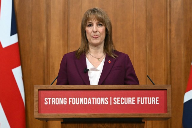 Britain's Chancellor of the Exchequer Rachel Reeves reacts as she delivers a speech in the media briefing room of 9 Downing Street, central London, on November 4, 2025, ahead of the forthcoming Budget. (Photo by JUSTIN TALLIS / POOL / AFP) (Photo by JUSTIN TALLIS/POOL/AFP via Getty Images)