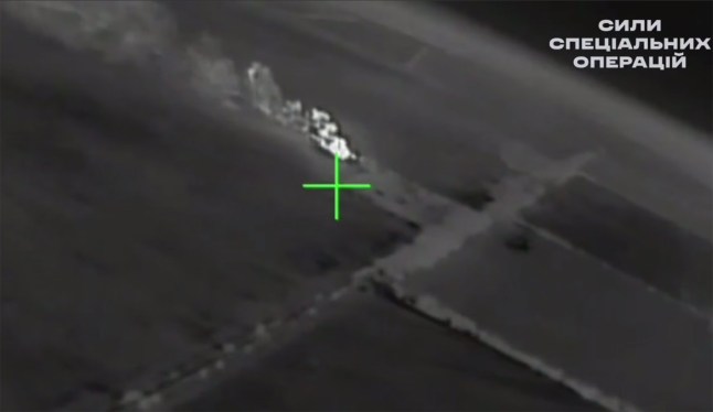 The dramatic moment a Ukrainian drone destroyed a high-valued Russian S-400 air defence system - estimated to be worth up to ?? 960 million - in occupied Crimea. Pictured: S-400 air defence system launcher.