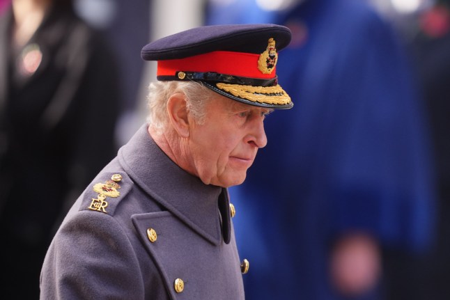 King Charles III during the Remembrance Sunday service at the Cenotaph in London. Picture date: Sunday November 9, 2025. PA Photo. Photo credit should read: James Manning/PA Wire