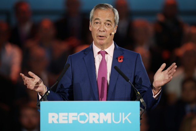 LONDON, ENGLAND - NOVEMBER 10: Reform UK Leader Nigel Farage speaks during a press conference on November 10, 2025 in London, England. (Photo by Dan Kitwood/Getty Images)