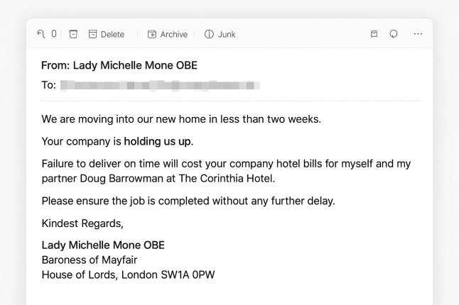 Baroness Bra's bust-up with builders over ?17million mansion