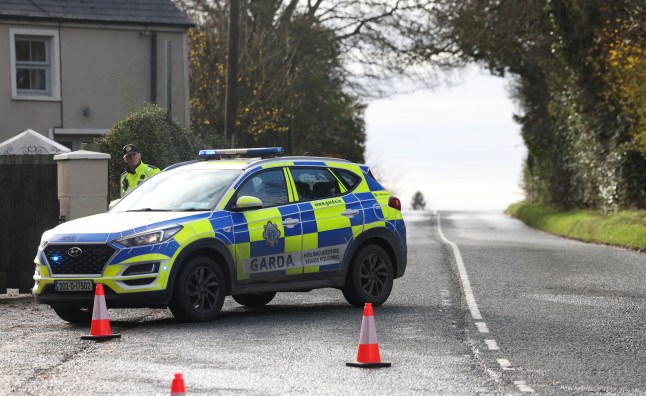 Garda at the scene on the L3168 just outside Dundalk, Co Louth, where three men and two women aged in their 20s have died following a road traffic collision involving two vehicles, a Volkswagen Golf and a Toyota Land Cruiser, just after 9pm on Saturday. Picture date: Sunday November 16, 2025. PA Photo. Photo credit should read: Damien Eagers/PA Wire
