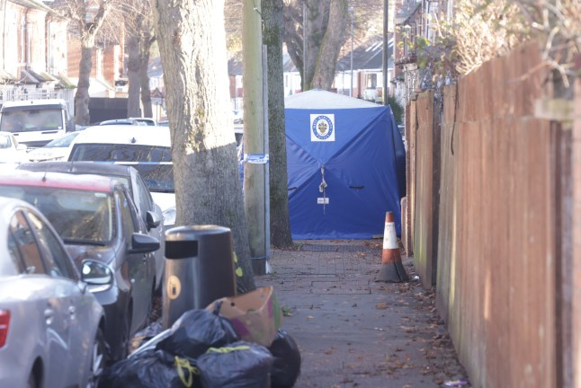 Police blue tent at the scene in Hutton Road in Handsworth Wood.