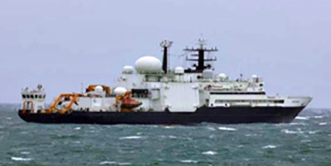 BEST QUALITY AVAILABLEUndated handout photo issued by Ministry of Defence of the Russian spy ship Yantar is operating on the edge of UK waters and has directed lasers at pilots of surveillance aircraft monitoring its activities. The vessel, designed for gathering intelligence and mapping crucial undersea cables, is loitering off the northern coast of Scotland, having entered wider UK waters over the last few weeks. Issue date: Wednesday November 19, 2025. PA Photo. Photo credit should read: Ministry of Defence/Crown Copyright/PA Wire NOTE TO EDITORS: This handout photo may only be used in for editorial reporting purposes for the contemporaneous illustration of events, things or the people in the image or facts mentioned in the caption. Reuse of the picture may require further permission from the copyright holder.