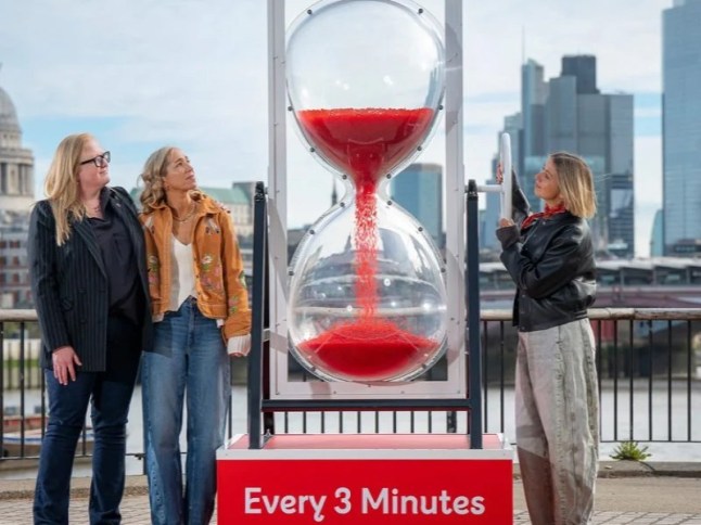 Giant egg timer on London Southbank highlights harsh realities of cardiovascular disease British Heart Foundation Heart Heroes awards piece Picture: British Heart Foundation
