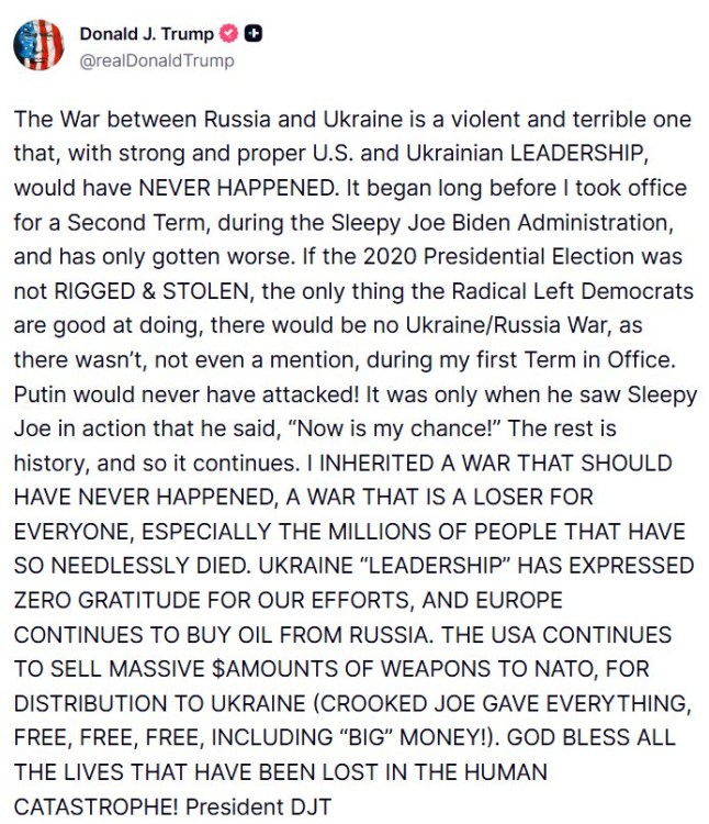 Trump ukraine post (Picture: Truth Social)