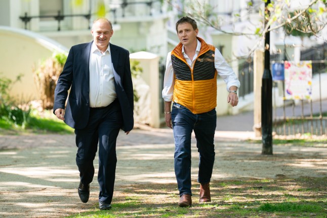Liberal Democrat Leader Sir Ed Davey, with MP Mike Martin (right) in Grove Park, Royal Tunbridge Wells, whilst campaigning for this week's local elections. Picture date: Wednesday April 30, 2025. PA Photo. Voters will go to the polls on Thursday in 23 council areas across England and vote in six mayoral contests across devolved regions. The Runcorn and Helsby by-election will be held alongside the local elections. See PA story POLITICS Elections. Photo credit should read: James Manning/PA Wire