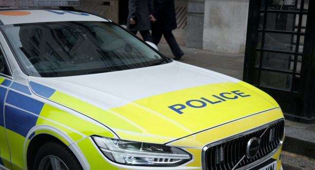 London, United Kingdom - 11 10 2024 : Side view of a London metropolitan police car. Close up of the side door.