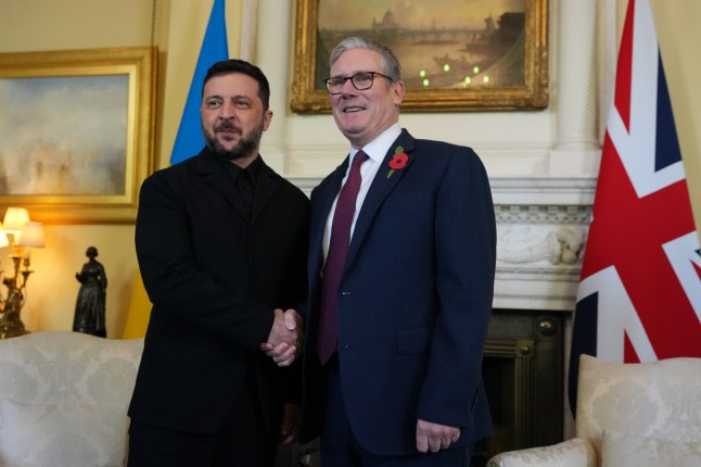 Prime Minister Sir Keir Starmer welcomes Ukrainian President Volodymyr Zelensky to 10 Downing Street, for a bilateral meeting before meeting with the Coalition of the Willing allies. The UK and France have led efforts to bring together countries willing to provide security for Ukraine if a ceasefire is agreed. Picture date: Friday October 24, 2025. PA Photo. Photo credit should read: Kirsty Wigglesworth/PA Wire
