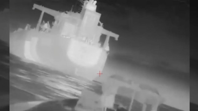 Pictured is thermal imaging of Putin's 'ghost ship', Kairos, the oil tanker used to evade Western sanctions which was hit by a Ukrainian drone last week