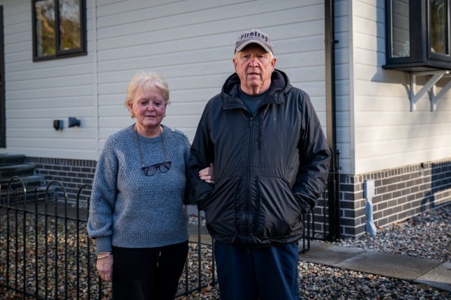 Peter and Jane Birdsall at Devon Oaks the park home site in Dartmoor. // Mulitple elderly and vulnerable residents face being made homeless after being 'misold' park homes that didn't have the right planning consent. Residents of Devon Oaks bought their homes after they were marked as 'main residences' despite the landlord not having the legal rights to do so. They are now fighting to stave off eviction and enforcement action after claiming they are innocent parties in a planning row between the original landowner and the council. Many bought the park homes next to the River Walkham in Dartmoor for more than ??200,000, on the basis that they could live in them for 11 months of the year, which would be extended to 12 months, with a 35 year lease. Photo released 30/11/2025