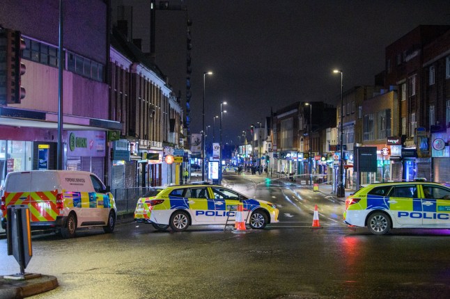 ?? Licensed to London News Pictures. 01/12/2025. London, UK. Police vehicles at the scene on High Road in Wembley following the fatal stabbing of a man. Emergency services responded to reports of a stabbing in High Road (A404), Wembley, at 12:55GMT on Monday, 1 December 2025. A 22-year-old man was treated at the scene by paramedics from London Ambulance Service before being taken to hospital where he later died. Photo credit: Peter Manning/LNP