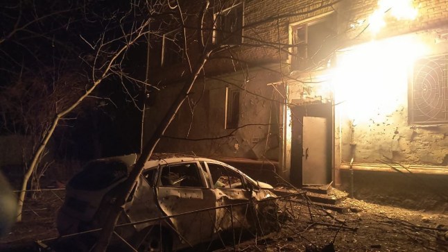 CHERNIHIV, UKRAINE - DECEMBER 08: (----EDITORIAL USE ONLY - MANDATORY CREDIT - 'CHERNIHIV CITY MILITARY ADMINISTRATION / HANDOUT' - NO MARKETING NO ADVERTISING CAMPAIGNS - DISTRIBUTED AS A SERVICE TO CLIENTS----) Ukrainian search and rescue team continue search and rescue operation after Russian drone attack on a multi-story residential building in Chernihiv region of Ukraine on December 08, 2025. At least three people injured in a Russian drone attack. One of the three injured people was taken to a hospital, the Ukrainian Emergency Services announced noting that the fire, which broke in the building, was extinguished. (Photo by Chernihiv City Military Administration / Handout/Anadolu via Getty Images)