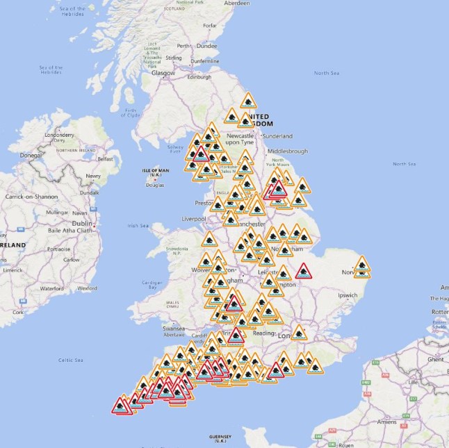 Environment Agency flood warning and alert map of the UK