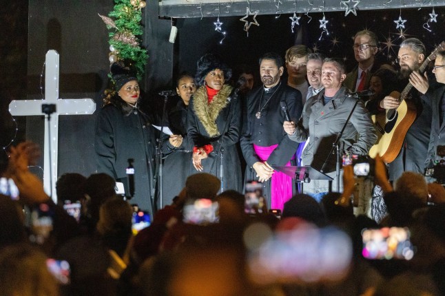 LONDON, UNITED KINGDOM - DECEMBER 13: British far-right activist Stephen Yaxley-Lennon, aka 'Tommy Robinson', leads a Christmas-themed religious gathering in London, United Kingdom on December 13, 2025. (Photo by Ilyas Tayfun Salci/Anadolu via Getty Images)