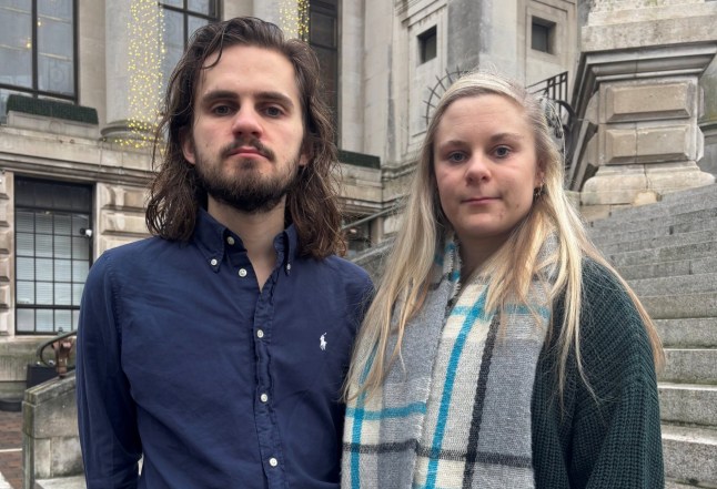 Oliver Stone-Houghton, 30, and Abbie Stone-Houghton, 28, outside Portsmouth Coroner's Court. A coroner has ruled that their father suffered a ???psychotic episode??? after not taking his medication, when he killed their mother, before taking his own life. Picture date: Monday December 15, 2025. PA Photo. Photo credit should read: Ben Mitchell/PA Wire