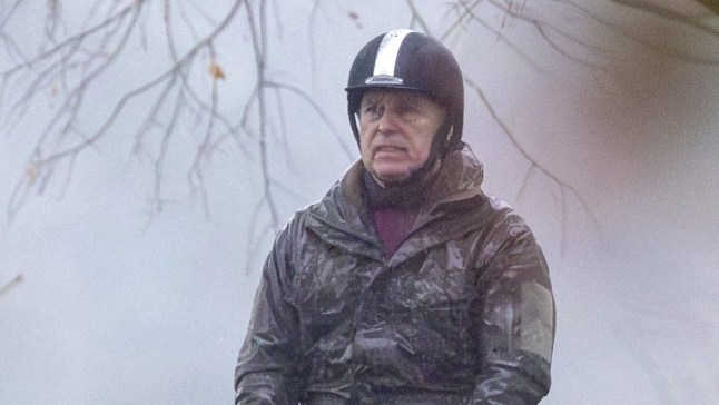 Pic Shows Andrew Mountbatten-windsor takes an early ride in Windsor Park today in the Torrential Rain 16/12/25 Pic Jim Bennett Tel 07836225329