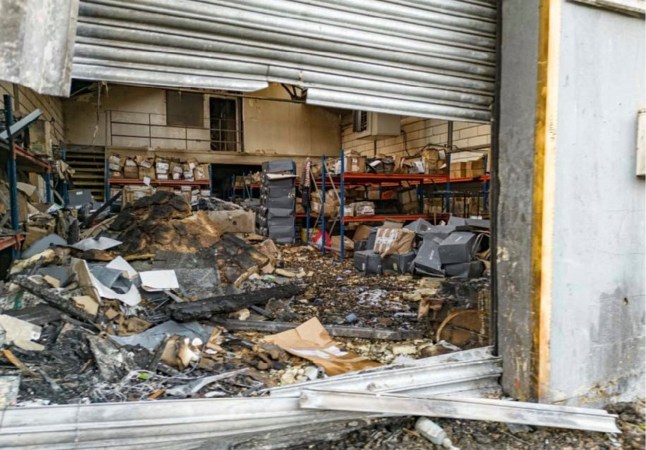 FILE - This 2024 handout photo provided by the Metropolitan Police shows damage to a warehouse in east London that was storing goods for Ukraine, after a fire that prosecutors said was organized on behalf of Russia's intelligence services. (London Metropolitan Police via AP, File)