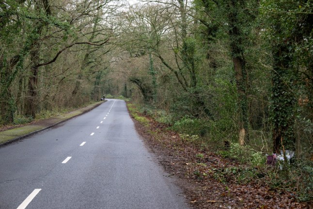 Holland Road where two teenagers have died and another is fighting for his life after Tesla crashed on Saturday evening a man aged 30 has been arrested, Hurst Green, Surrey. 22nd December 2025 Photo released 22/12/2025