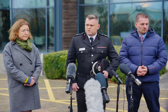 (Left to right) Councillor Chloe Turner from Stroud District Council, Deputy Chief Fire Officer Nathaniel Hooton from Gloucestershire Fire and Rescue Service, and Detective Superintendent Ian Fletcher from Gloucestershire Constabulary during a press conference at Gloucestershire Constabulary Headquarters, as three people remain unaccounted for after a house fire in the early hours of Boxing Day. Emergency services were called to a property on Brimscombe Hill, near Stroud, Gloucestershire, at about 3am. One person who had fled the property was taken to hospital for treatment while three others are still missing. Picture date: Monday December 29, 2025. PA Photo. Photo credit should read: Ben Birchall/PA Wire