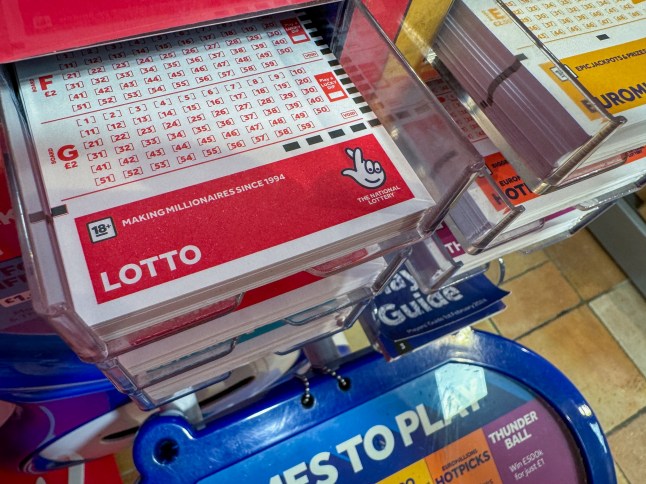 BATH, UNITED KINGDOM - OCTOBER 20: UK National Lottery slips are displayed at a National Lottery ticket desk on October 20, 2024 in Bath, England. Established in 1994, the National Lottery is the state-franchised national lottery in the United Kingdom, initially run by the Camelot Group it is currently operated by Allwyn Entertainment Ltd. Over half the money spent on National Lottery games goes to the prize fund and a quarter goes to good causes that are set out by Parliament. (Photo by Matt Cardy/Getty Images)