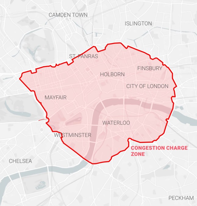 A map showing London's congestion charge zone