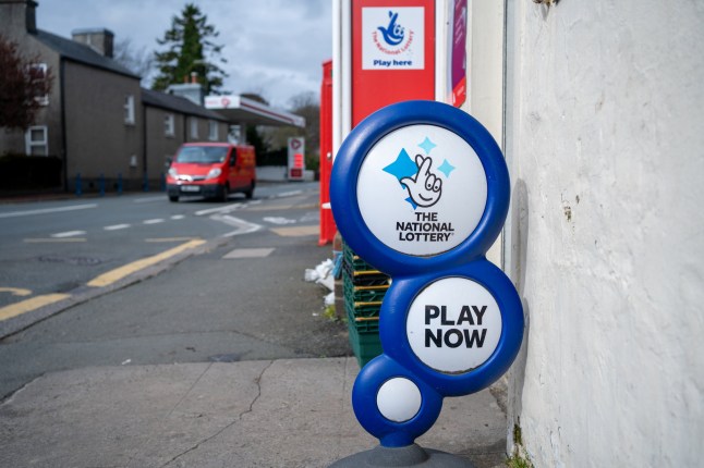 Union Mills, Isle of Man - 31 March 2023: advertising rack of The National Lottery
